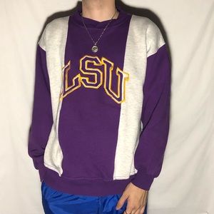 Vintage Embroidered LSU Purple Stripped Crewneck